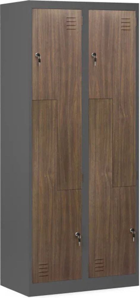 Jan Nowak Umkleideschrank Z02 Spind mit 4 Abteilen Kleiderspind Metallschrank Flügeltür Lüftungsschlitzen Pulverbeschichtung 185 cm x 80 cm x 45 cm, Farbe: Anthrazit-Holzoptik
