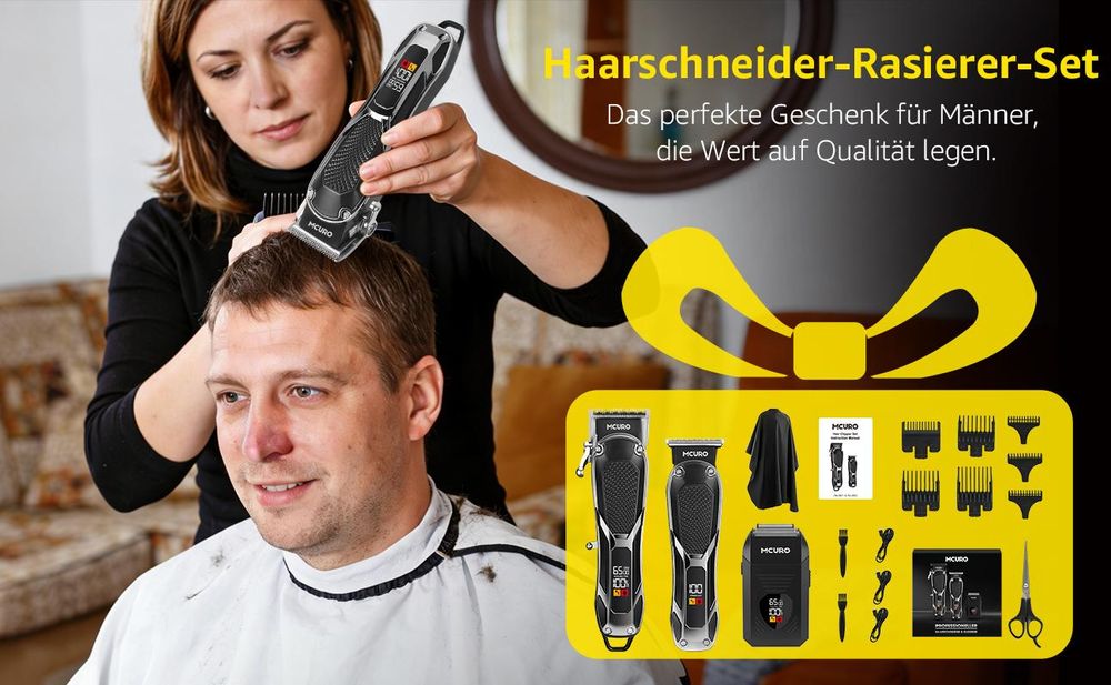 MCURO Haarschneider Elektrisch Profi,Haarschneidemaschine Barttrimmer Set für Herren mit 12 Kammaufsätzen, Haar- und Bartschneider Wasserdicht & Kabellos mit LED-Akku