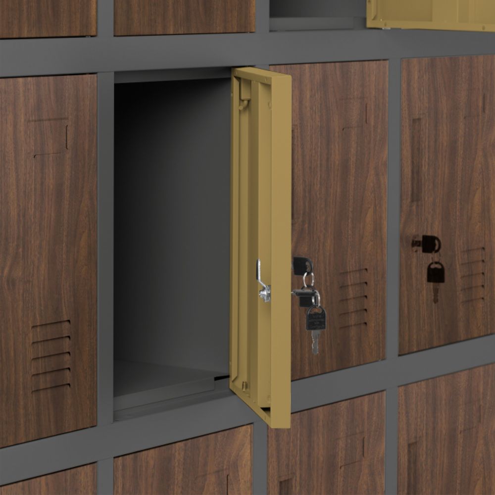 Umkleideschrank 5B4A Fächerschrank Schließfachschrank mit 20 Fächern Wertfachschrank Metall Pulverbeschichtung 172 cm x 136 cm x 45 cm (H x B x T) Farbe: Anthrazit-Holzoptik