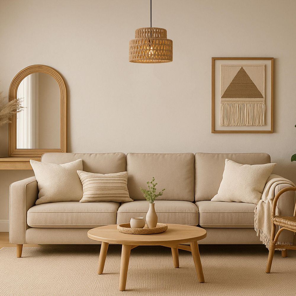 MasterLED Hängeleuchte Boho – E27 Fassung – Ø30 cm – Schwarz – natürlicher geflochtener Lampenschirm – modern für Wohnzimmer, Esszimmer & Küche