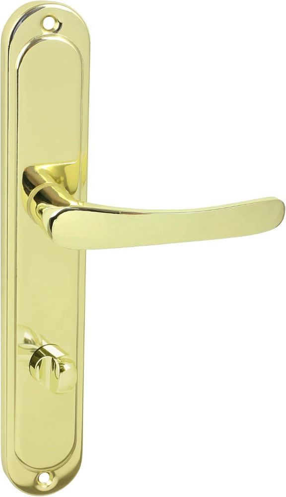 Domino Türdrücker-Garnitur ROMANA Langschild – Bad/WC Verriegelung – Messing Poliert – Klassische Badezimmer-Türklinke