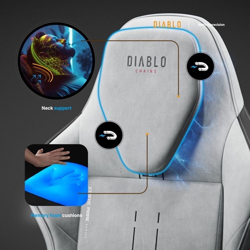 Diablo X.One Prime Gaming Stuhl Bürostuhl Schreibtischstuhl mit Kühlfunktion, Größe Normal, Farbe Grau