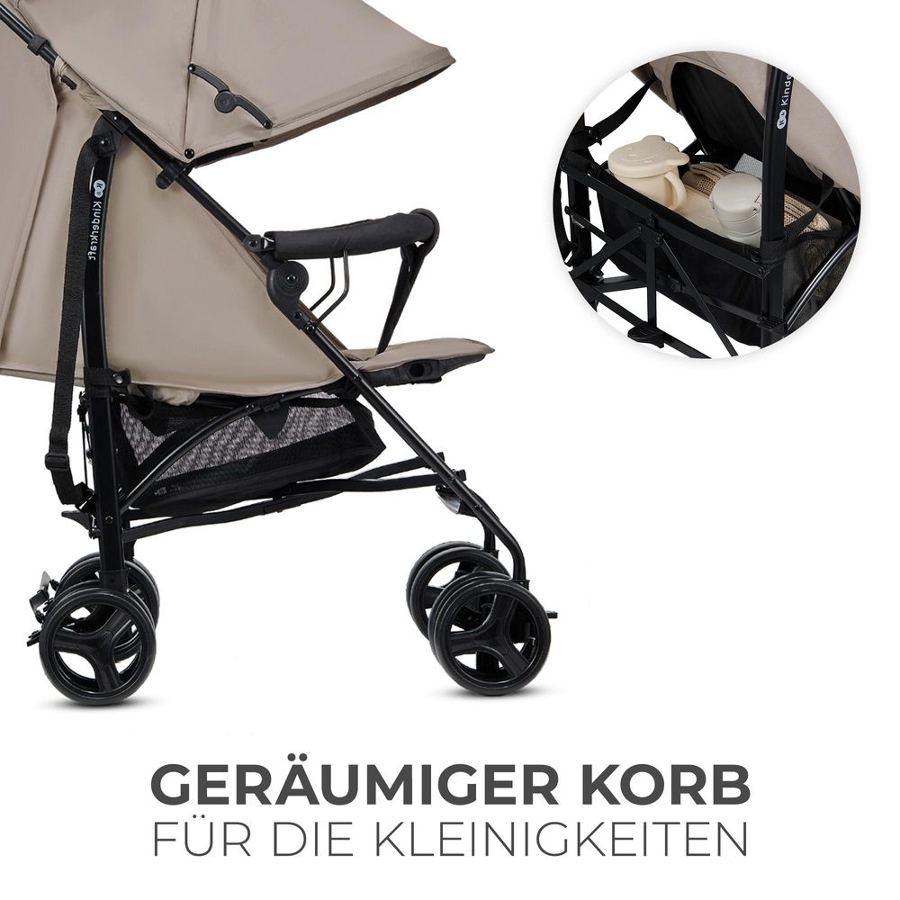 Kinderkraft TIK – Reisebuggy 6,5 kg, Liegeposition, pannensichere Räder, klappbar in Sekunden, mit Tragegriff, Farbe: Beige