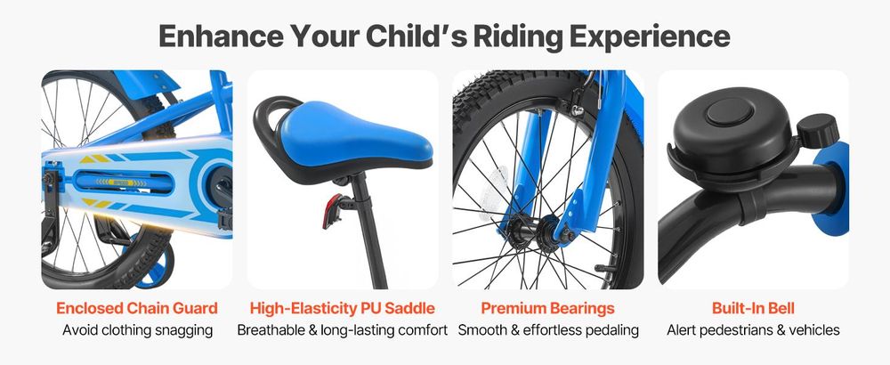 VEVOR Kinderfahrrad, 14 Zoll BMX-Stil-Fahrrad, empfohlene Kindergröße 95-116 cm, Stützräder inklusive, 4-8 Jahren Kinder, Kleinkinderfahrrad für Jungen und Mädchen zum Fahrradlernen, blau