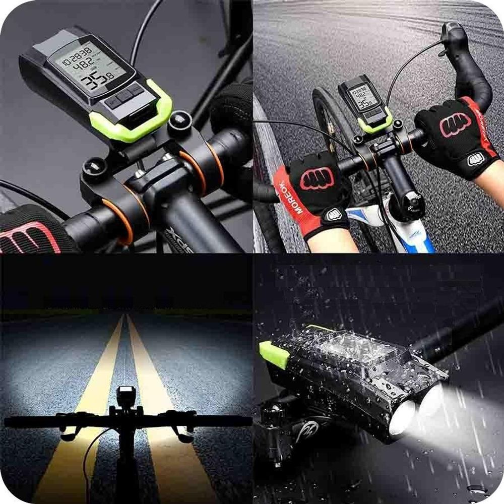MUNDO® Svetlo na bicykel T8 3v1 – LED, tachometer a klaksón