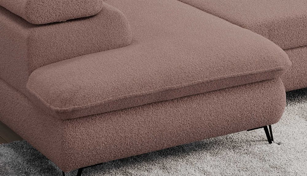 Ecksofa mit rosa Boucle-Stoff
