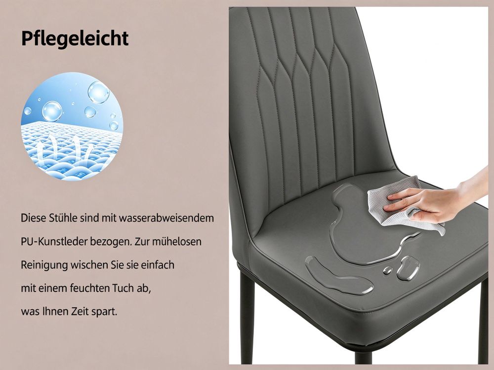 Esszimmerstühle 4er Set Küchenstuhl Wohnzimmerstuhl Polsterstuhl mit Metallbeine Kunstleder-Stuhl, Grau