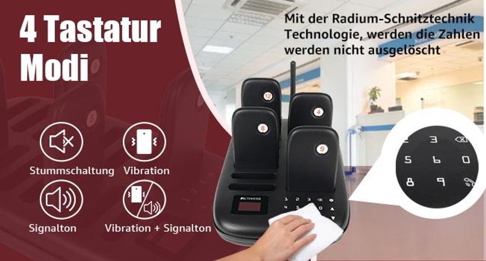 Retekess TD175 Drahtloses Pager-System, Restaurant Pager System, 800M, Vibration, Sofort Einsatzbereit Ohne Pairing, 7 Anrufmodi, für Speisewagen Bar