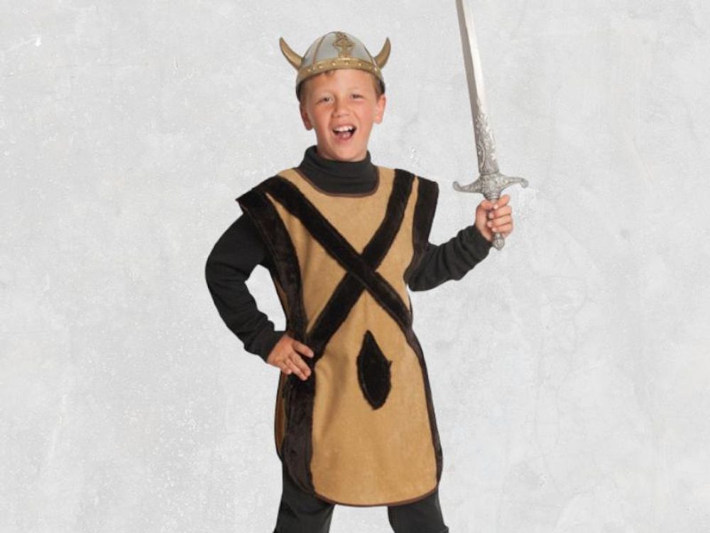 Kinder-Kostüm "Nordmann", einteiliger Überwurf für Wikinger, Barbaren und Ritter (128/140)