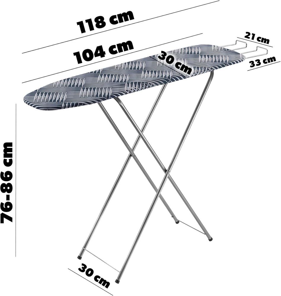 KADAX Bügelbrett mit Fach "Habo", Dampfbügeltisch, 104 cm, Geometrisches Muster