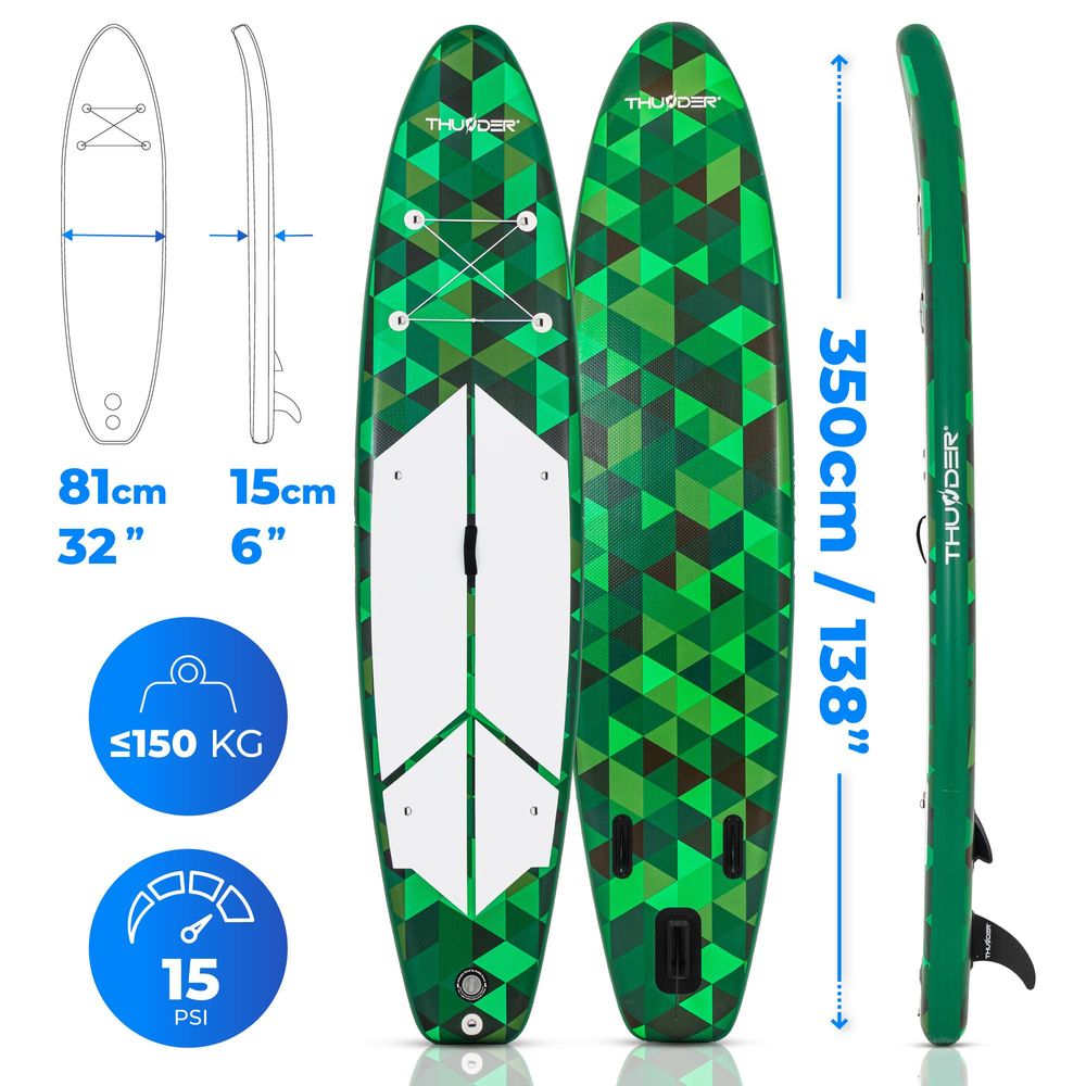 THUNDER Camo Stand Up Paddle Board 350x81x15 cm Grün Schwarz bis 150 kg