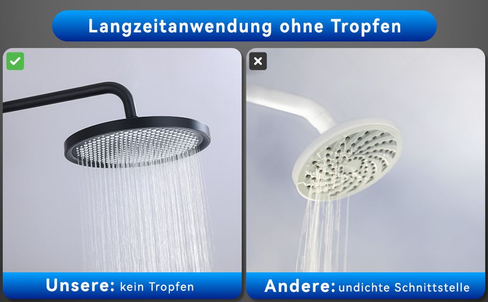 Homelody Schwarz Duschsystem mit Thermostat, Edelstahl Duscharmatur Set, Duschsäule Regendusche, inkl. verstellbar Duschstange Handbrause und 2 Filter