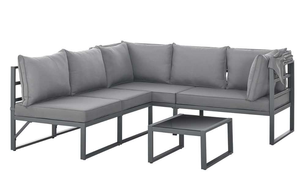 SVITA MAUI Gartenmöbel-Lounge-Set mit Dach Outdoor-Sofa Strandkorb-Sonneninsel Stahl Hellgrau