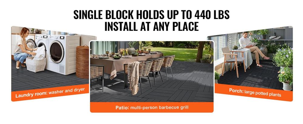 VEVOR Verbunddeckfliesen, 36er Pack, 11,6"x11,6" 36 qm Kunststoff wasserdichtes Outdoor-Bodenbelag für alle Wetterbedingungen, Terrassenbodenbelag für Veranda, Poolseite, Balkon, Garten, Dunkelbraun, Dunkelgrau-PP-36 Stück