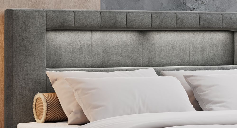 graues Bettkopfteil mit LED-Beleuchtung
