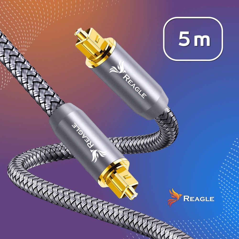 Toslink Kabel 5m Digital Audio Glasfaser für HiFi Anlage Soundbar Fernseher Spielkonsole BluRay Player 5.1 7.1 Surround Sound Reagle HQ Schwarz
