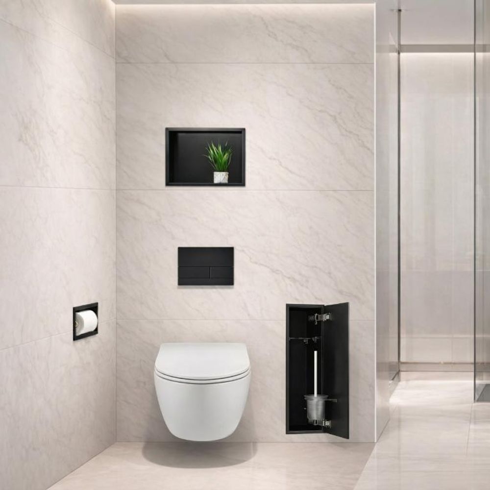 Unterputz-Wandnische für WC-Bürste mit Glasfront, Einbau neben dem WC