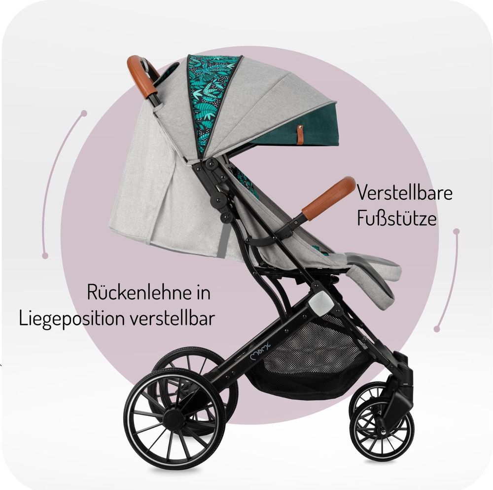 MoMi ESTELLE DAKAR Buggy Kinderwagen Bis zu 22 kg - Leicht, Moskitonetz, Schlafsack und Regenschutz - Grau-Grün