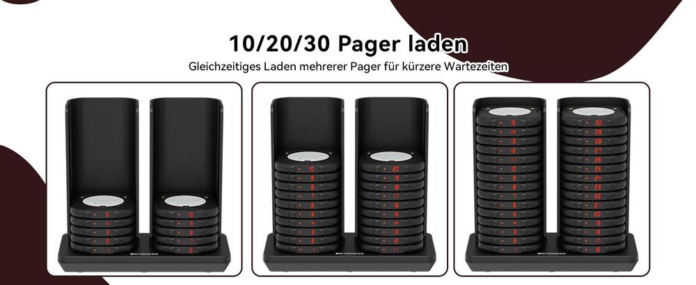 Retekess TD186 Restaurant Pager System, 20 Pager, 600 m, Kippdesign, 64 Rufkombinationen, automatische Weckfunktion, für Restaurant Bars Café