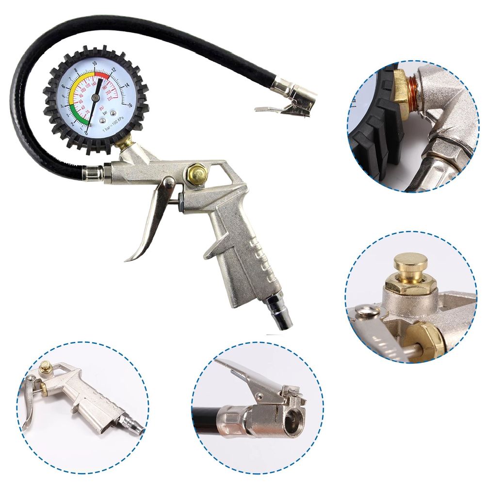 Reifenfüller mit Manometer Druckluft Reifendruckprüfer Reifendruckmesser Luftdruckprüfer Hohe Präzision Alle Kompressoren Zubehör Auto Motorrad LKW Retoo