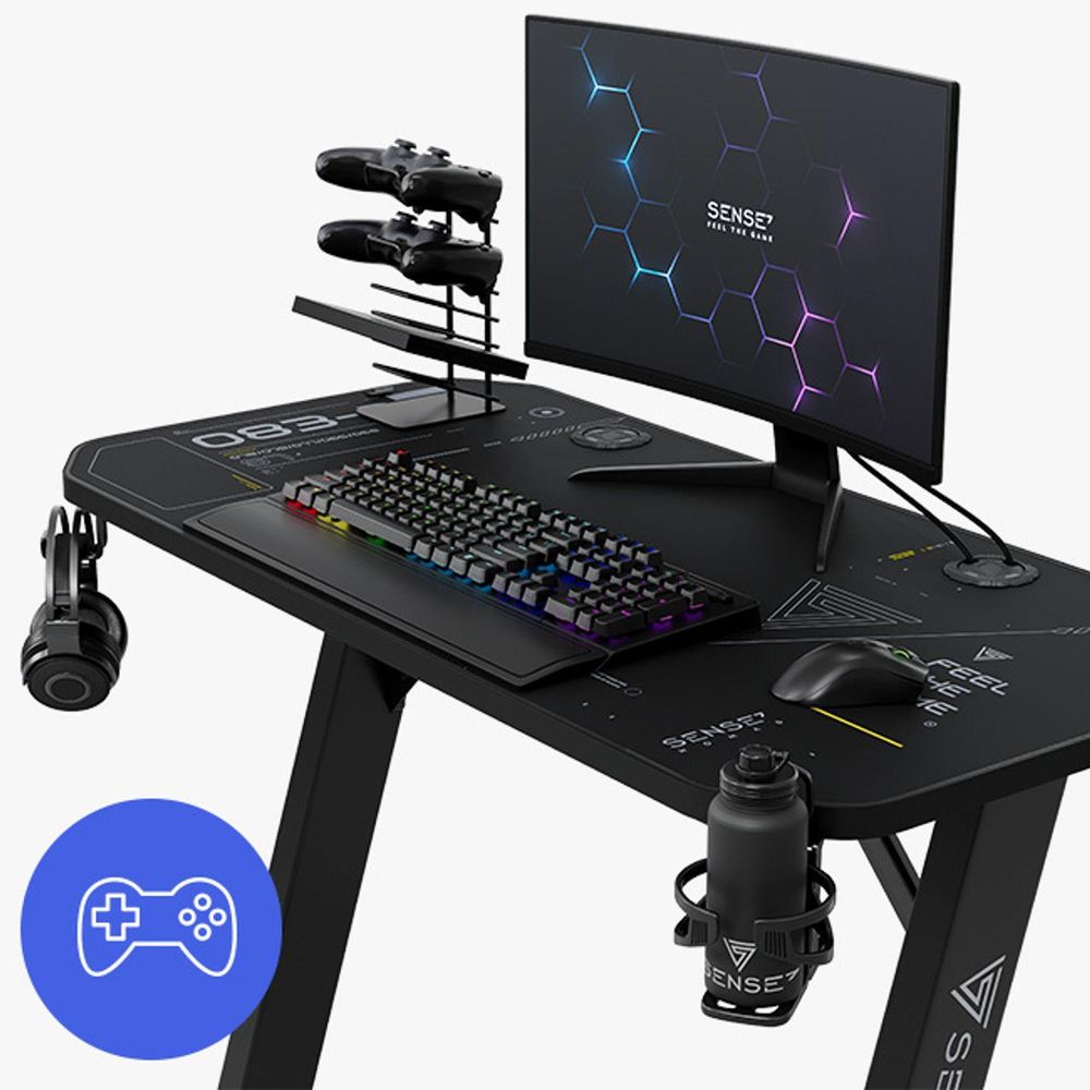SENSE7 Nomad – cybernetyczny stół do gier, biurko 120 x 60 cm, w zestawie podkładka pod mysz XXL, stół komputerowy, stół do komputera, biurko dla graczy, małe biurko, pokój młodzieżowy