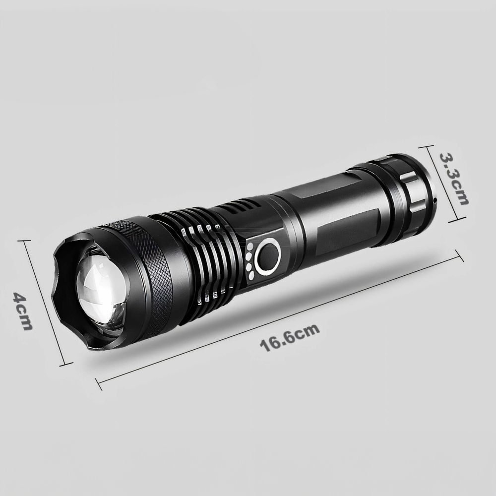 LED Taschenlampe Extrem Hell Zoombar P90 Aufladbar USB für Camping Notfall Wandern 5 Lichtmodi 500 Lumen Wasserdicht Schwarz Retoo