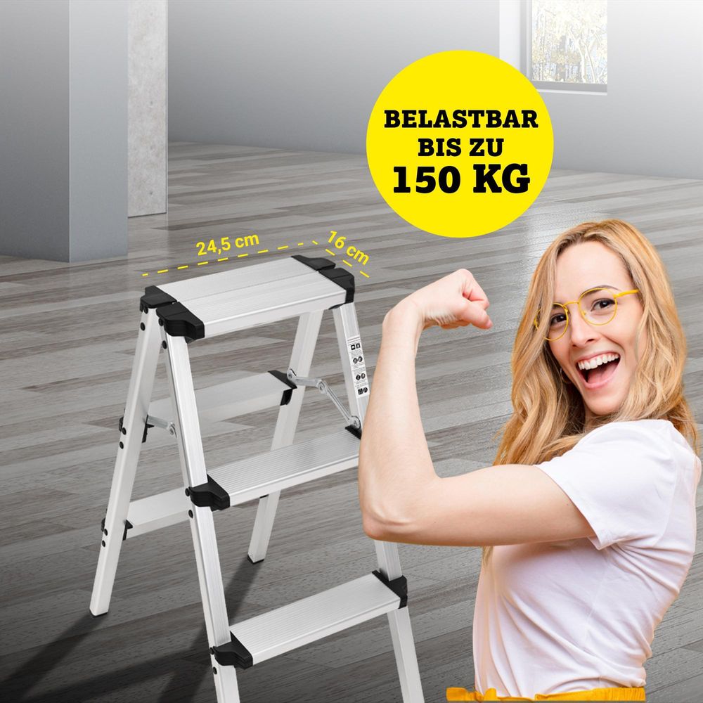 Craftfull Doppel-Klapptritt CF-131A | Aluminium-Trittleiter - Anti-Rutsch - Leiter - Klappbar - Sicherheitsbügel - 150 kg - 2-5 Stufen (2 x 4 Stufen)