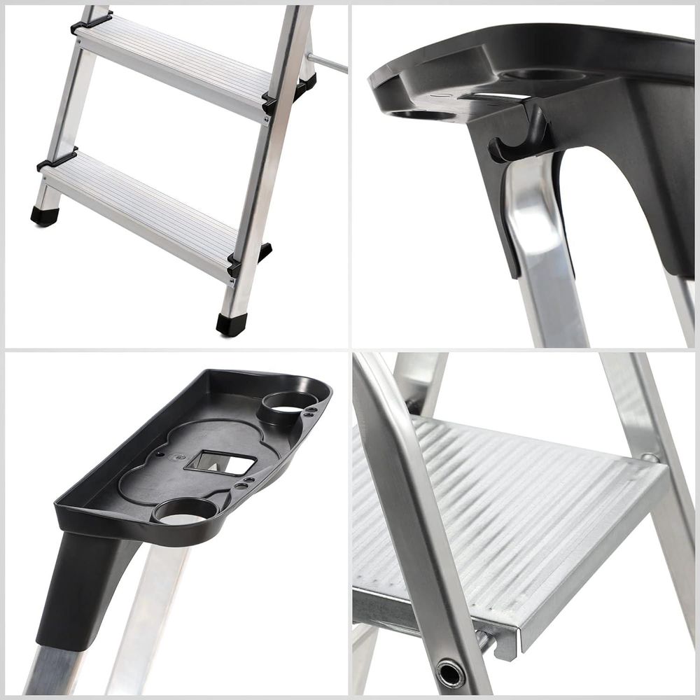 KADAX Aluminiumleiter "Vulvik", Klapptrittleitern, Stehleiter bis zu 125 kg, klappbare Leiter mit Ablage, 7 Stufen