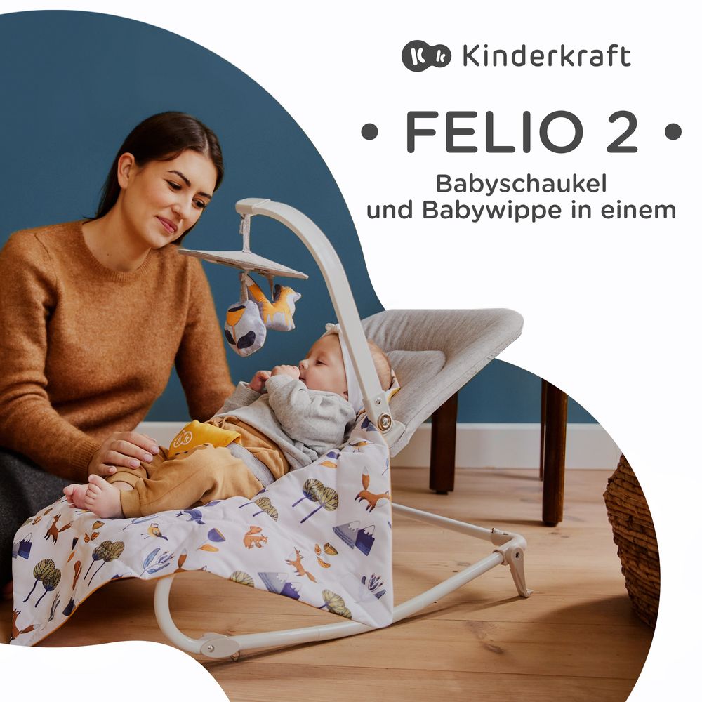 Kinderkraft FELIO 2 Babywippe - 2-in-1 Babyliege - Schaukelfunktion - Vibrationen & Musik - Mit Spielbügel & Zubehör - Waschbarer Bezug - Gelb