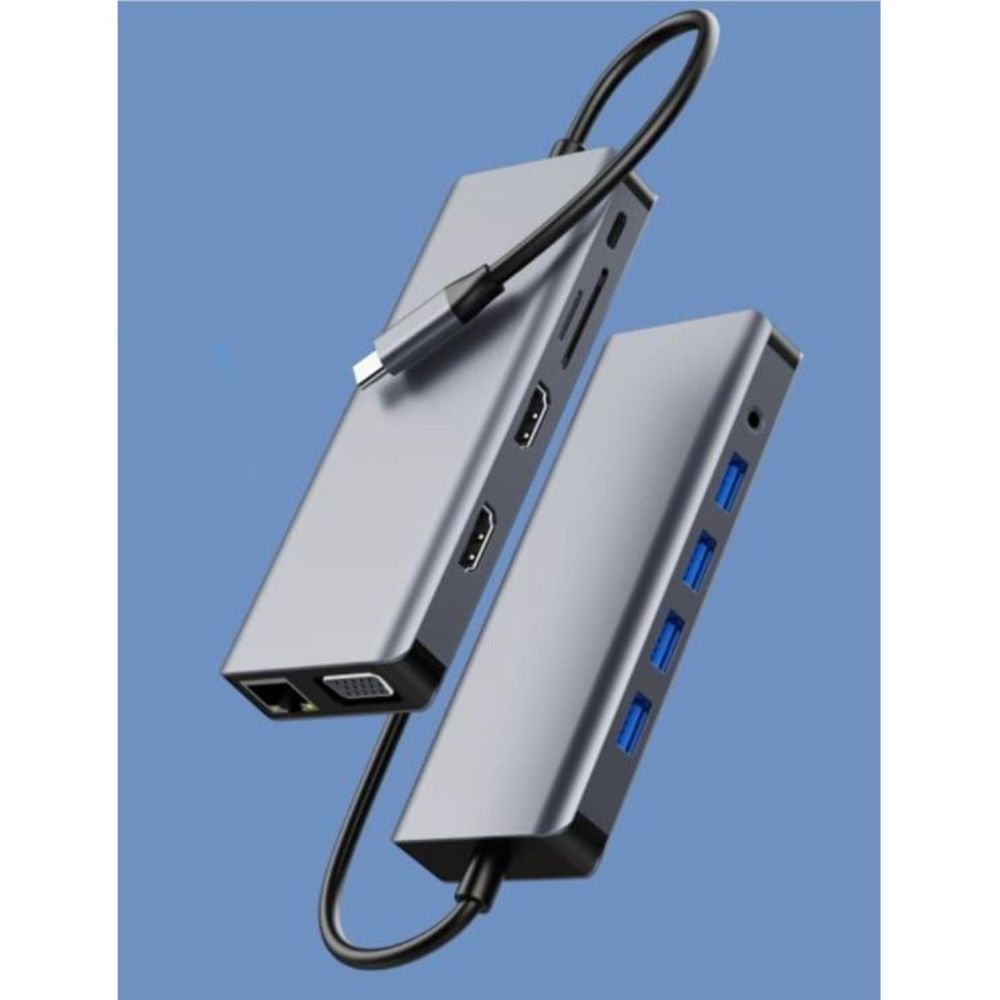 Adapter - 12-in-1 USB-C Hub - 2x HDMI - VGA - USB 3.0 - Gigabit Ethernet - SD - LAN - Audio - fur Windows