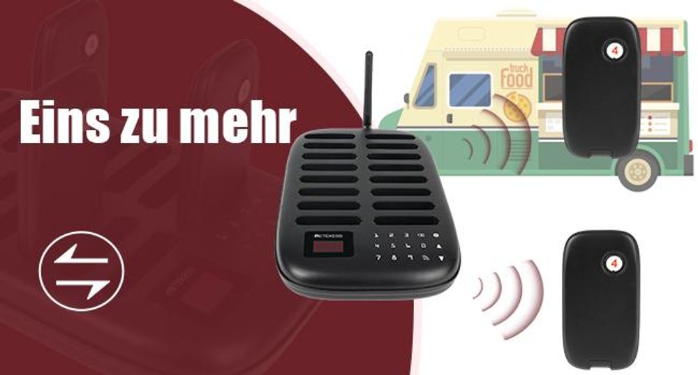 Retekess TD175 Drahtloses Pager-System, Restaurant Pager System, 800M, Vibration, Sofort Einsatzbereit Ohne Pairing, 7 Anrufmodi, für Speisewagen Bar