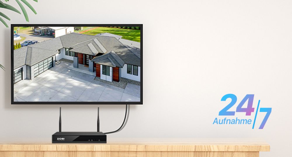 ZOSI 3MP Außen WLAN Überwachungskamera Set mit 1TB Festplatte, 8CH 1TB NVR 4x 3MP IP WiFi Kameras 2-Wege Audio, Menschenerkennung, Spotlight Alarm