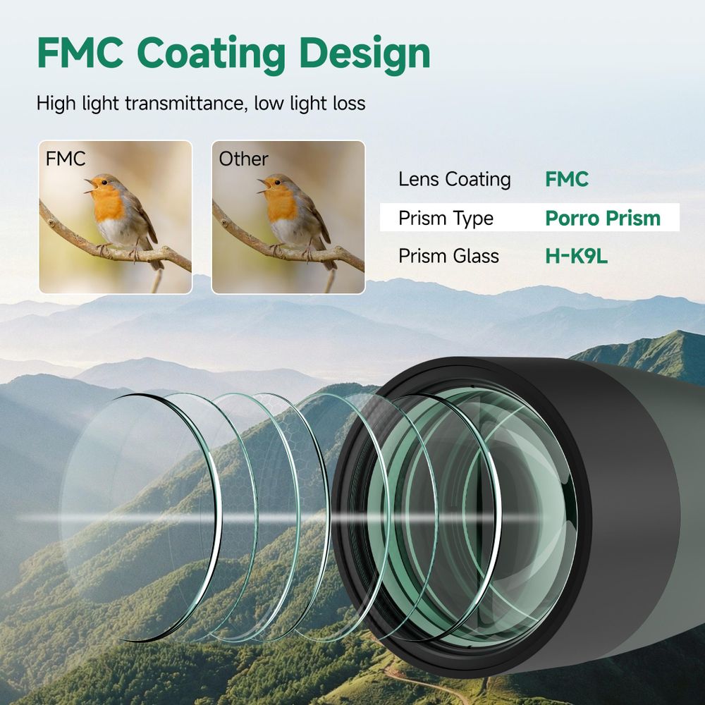 Svbony SV28 25-75x100mm Cannocchiale, ampio campo visivo, HD BAK4 Porro prism FMC, cannocchiale con adattatore per cellulare e custodia per treppiede