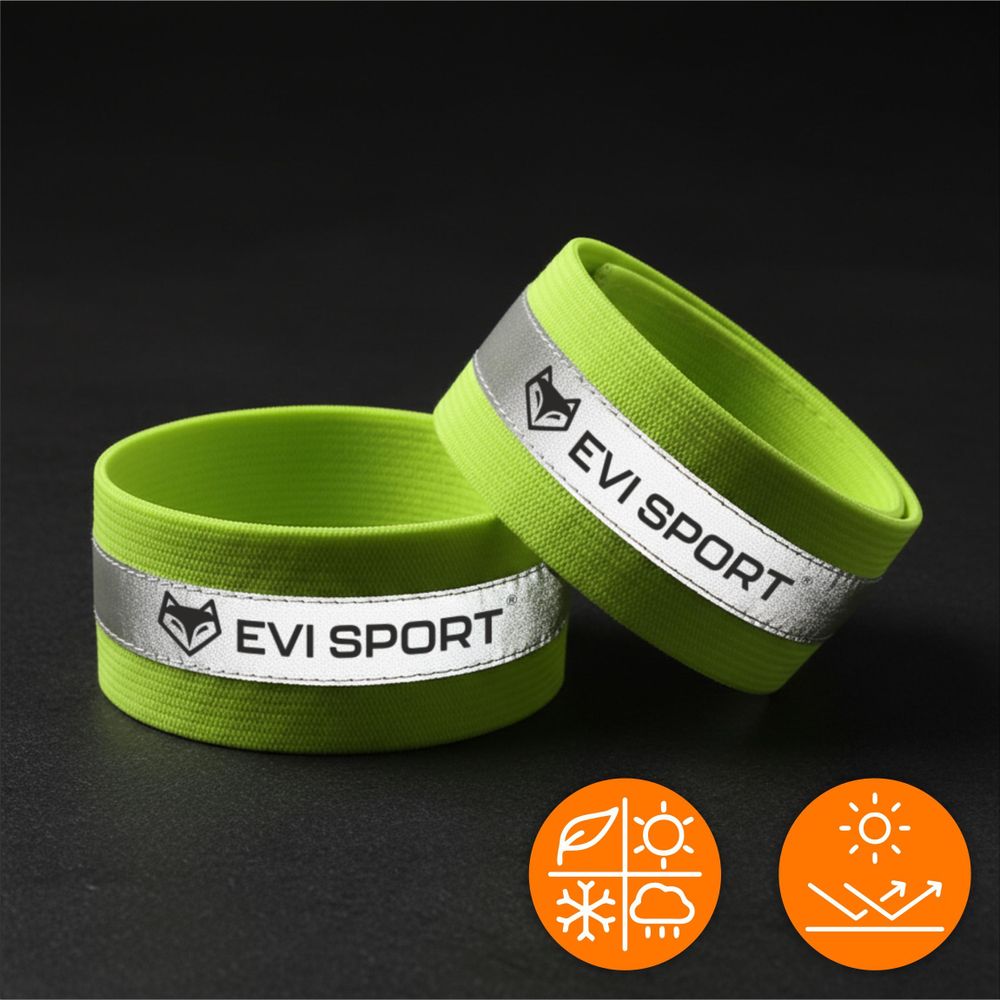 Reflektorband 2er Set, Reflektor zum Laufen & Radfahren, Sicherheitsband verstellbar mit Klettverschluss für Arm & Bein, EVI SPORT ActiveFlash Grün