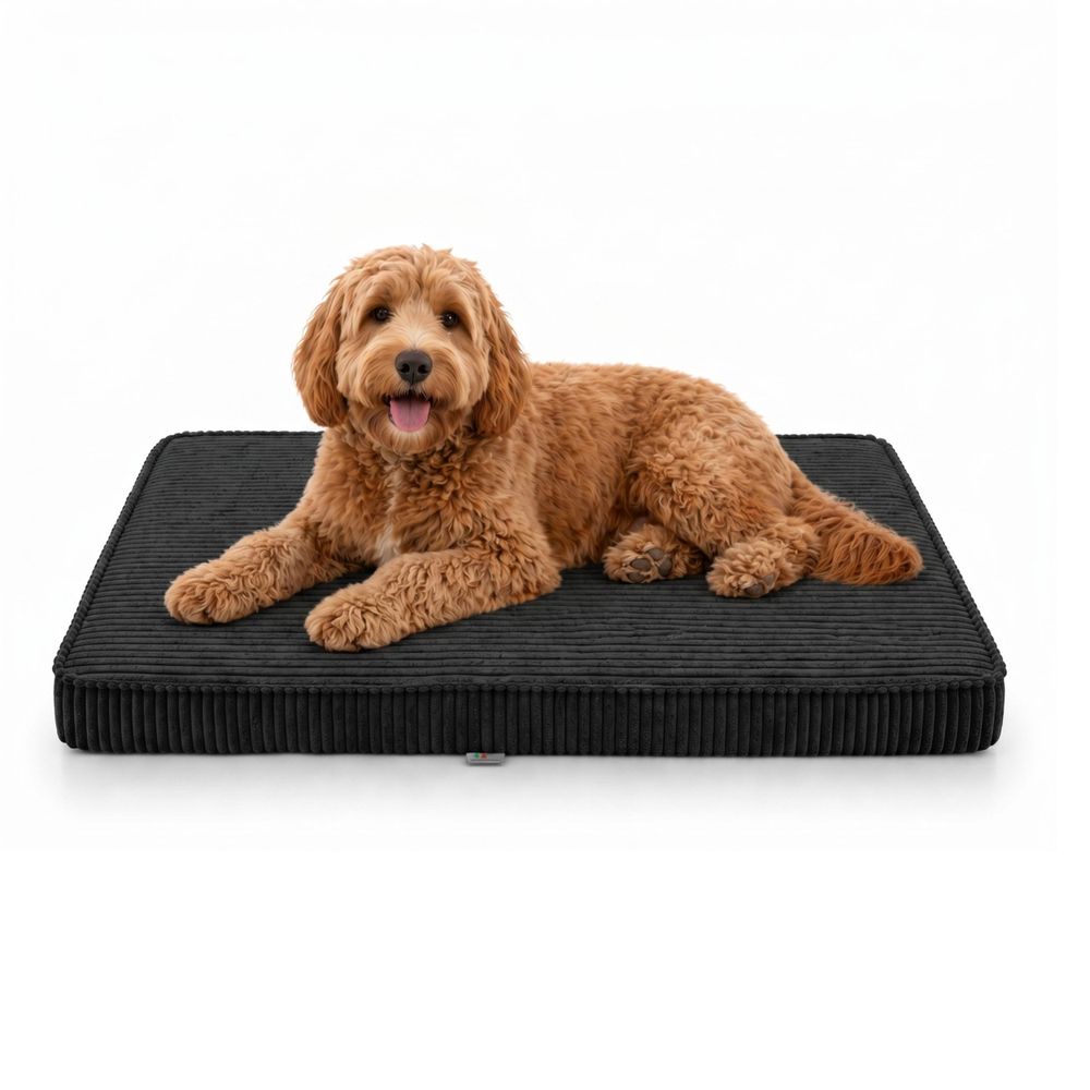 Hundebett Hundekissen Hundematte Cord Schwarz 90X60X8 Cm