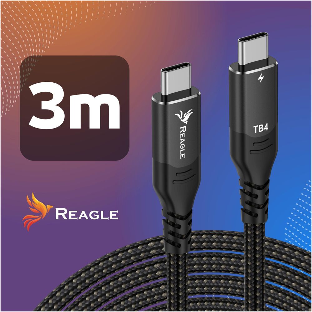 Reagle Thunderbolt 4 Kabel 3m USB C USB4 40Gbps 100W Power Delivery 8K 60Hz 4K 120Hz für MacBook Pro Air iPhone 16 17 iPad Pro Dockingstation