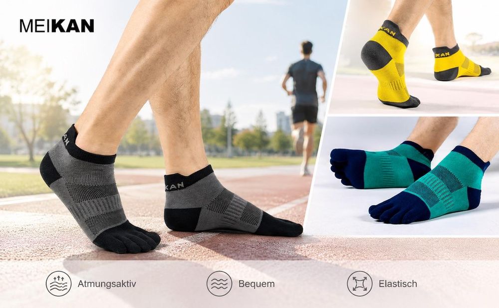 3-Paar Zehensocken, Fünf Finger Socken, Sportsocken für Damen & Herren, ideal für Joggen, Radfahren, Laufen, Marathon, Wandern und den Alltag