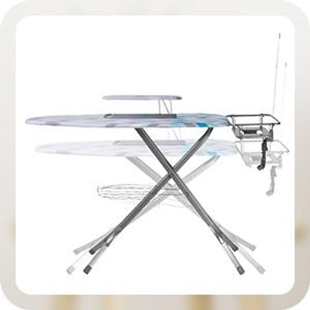 KADAX Bügelbrett mit Steckdose "Aleglo", Bügeleisenablage und Ärmelbügeltisch, 130cm, Blau