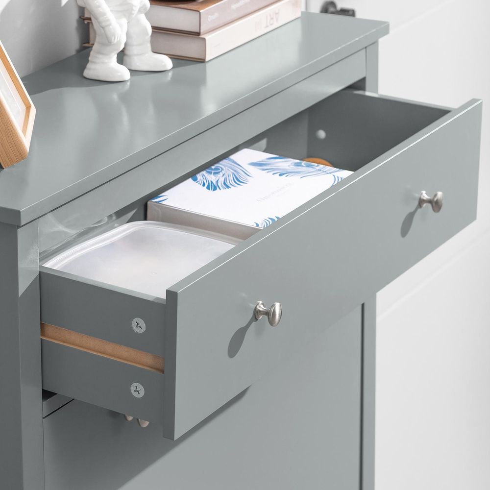 SoBuy Schuhschrank Schuhkipper Schmal mit 2 Klappen und Schublade – Schuhregal für Flur, Kommode für 12-14 Paar Schuhe Grau 80x108x25cm FSR89-HG