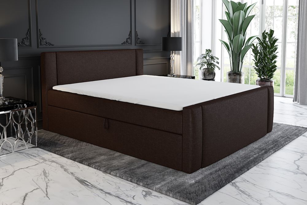 Boxspringbett UNO 140x200 mit 2 Bettkästen, Bonell-Matratze und Topper. Möbel vom Hersteller- Handarbeit!Bett Komplett-Set mit Matratze,Bettkasten & Kopfteil. Stoff SAVANA. Elegantes Bett mit massives Kopfteil.