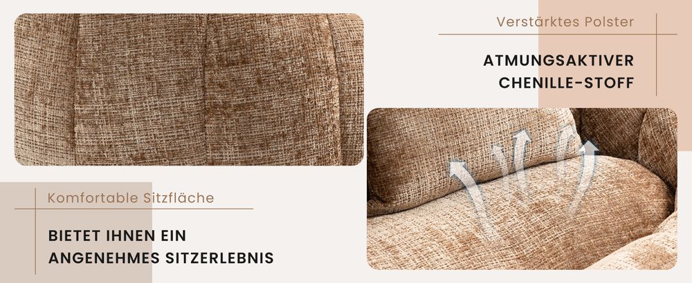 okwish Schlafsofa Sitzsack mit 2 Kissen,Relaxsessel mit dicke Polsterung,Ecksofa ,Extrabreit Lazy Sofa für Erwachsene & Kinder,Chenille-stoff,Braun