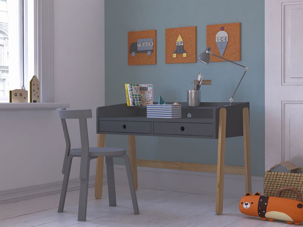 Möbilia Schreibtisch | 2 Schubladen | höhenverstellbar | MDF, Pinie | B 108 x T 55 x H 76 cm | grau-natur | 12020023 | Serie SCHREIBTISCH