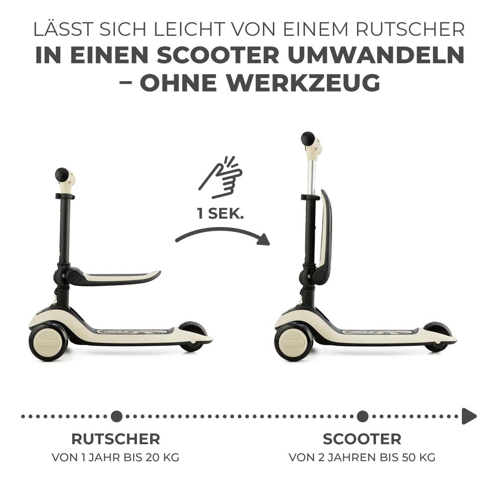 Kinderkraft HALLEY 2in1 - Laufrad & Dreirad Roller, für 1- bis 5-Jährige, leuchtende PolyurethanRäder, verstellbarer Lenker, nur 3 kg leicht - Weiß