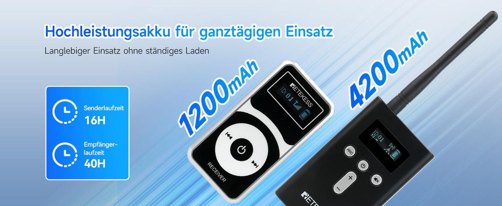 Retekess T130P Kabelloses Tour Guide System, Verbesserte Geräuschreduzierung, 160m,Typ-C Aufladung,Audiosystem mit 64-Steckplatz-Ladebox für Tourismus