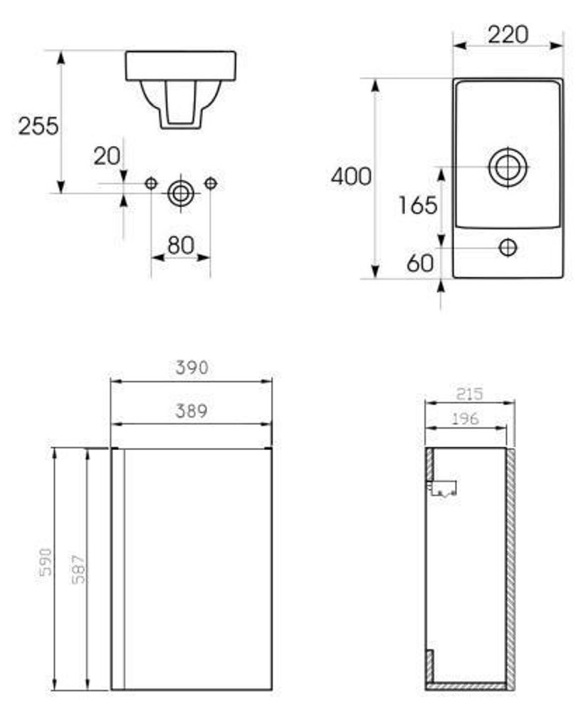 AQUA for you | Badezimmerschrank - CERSANIT MODUO - Waschtisch Set 40 cm – Kaschmir - mit Waschbecken, Unterschrank, Badmöbel Set, Badezimmerschränke