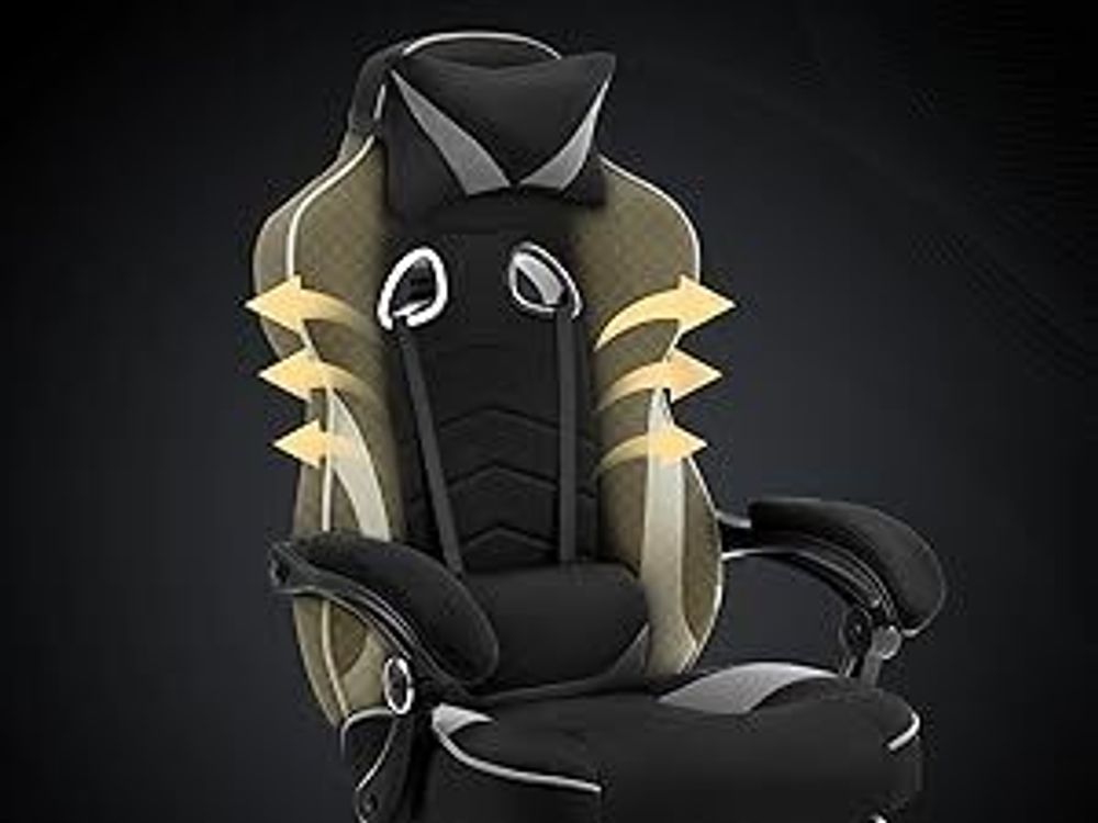 WOLTU Gaming Stuhl Racing Stuhl Bürostuhl Chefsessel mit Kopfstütze und Lendenkissen, Fußstütze, Stoff, Grau, BS83gr