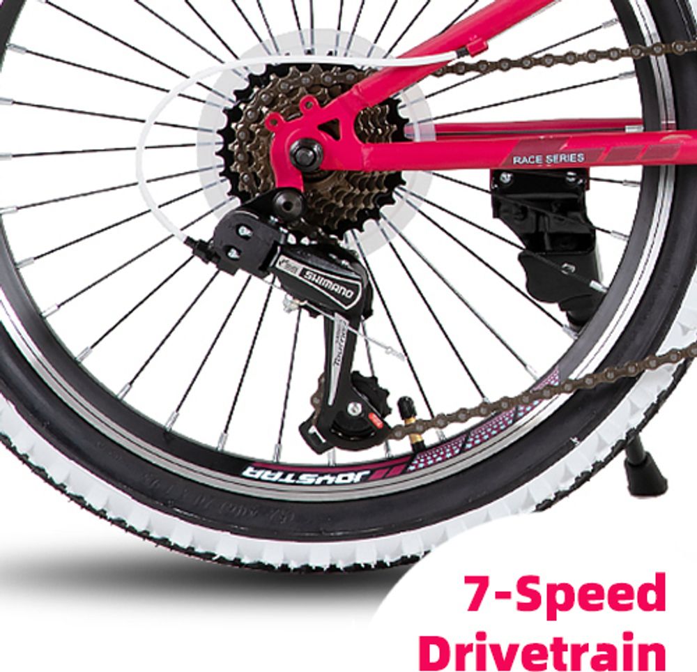 JOYSTAR 24 Zoll Kinderfahrrad für Jungen & Mädchen im Alter von 7-12 Jahren Hardtail Mountainbike für Kinder mit 7-Gang, Schwarz