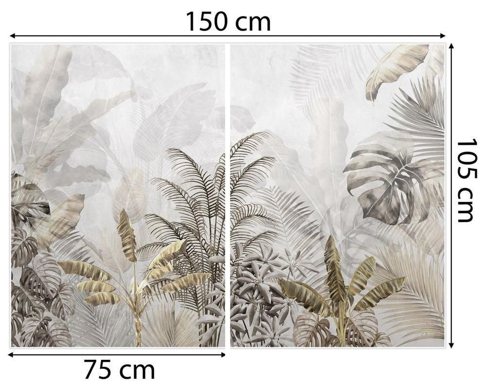 Selbstklebende Fototapete Goldene Palmenblätter in Zarter Aquarelloptik Subtiles Tropisches Glamour Motiv auf Hellem Hintergrund 200x140 cm