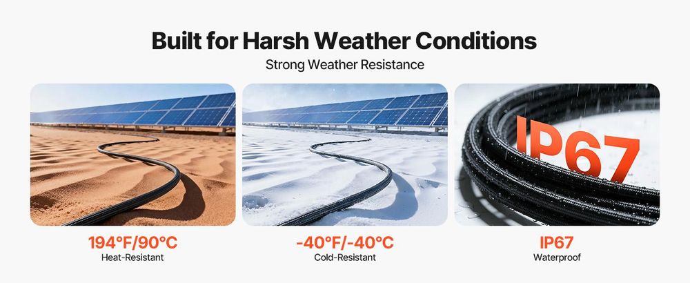 VEVOR Solarkabel Verlängerung 9,14 m, 10 AWG, Solarverlängerungskabel mit Flammhemmender Schutzhülle, Weibliche & Männliche Steckverbinder, IP67, PV-Kabel, für Auto, Wohnmobil, Schwarz & Rot