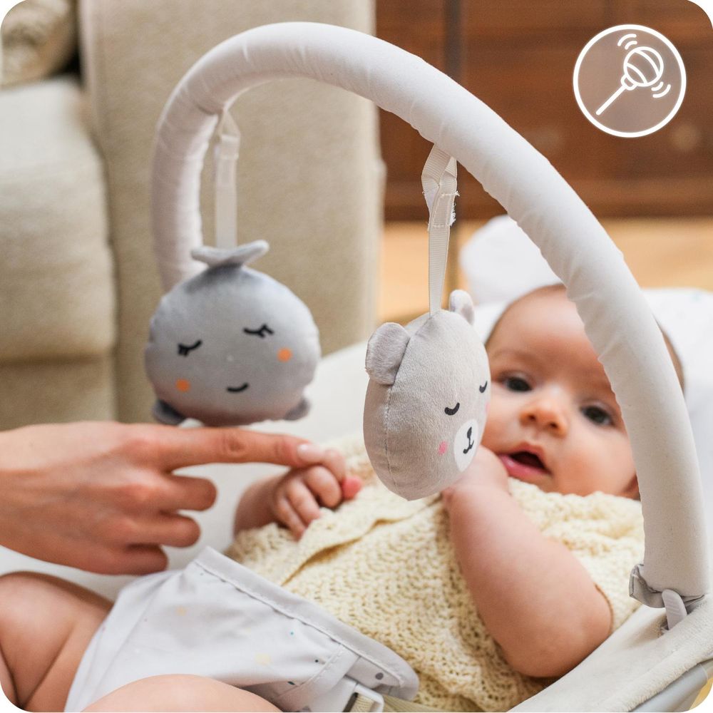 MoMi GLOSSY Babywippe mit 8 Melodien, 3 Vibrationsstufen, Spielzeug-Stirnband – bis 9 kg - ROSA
